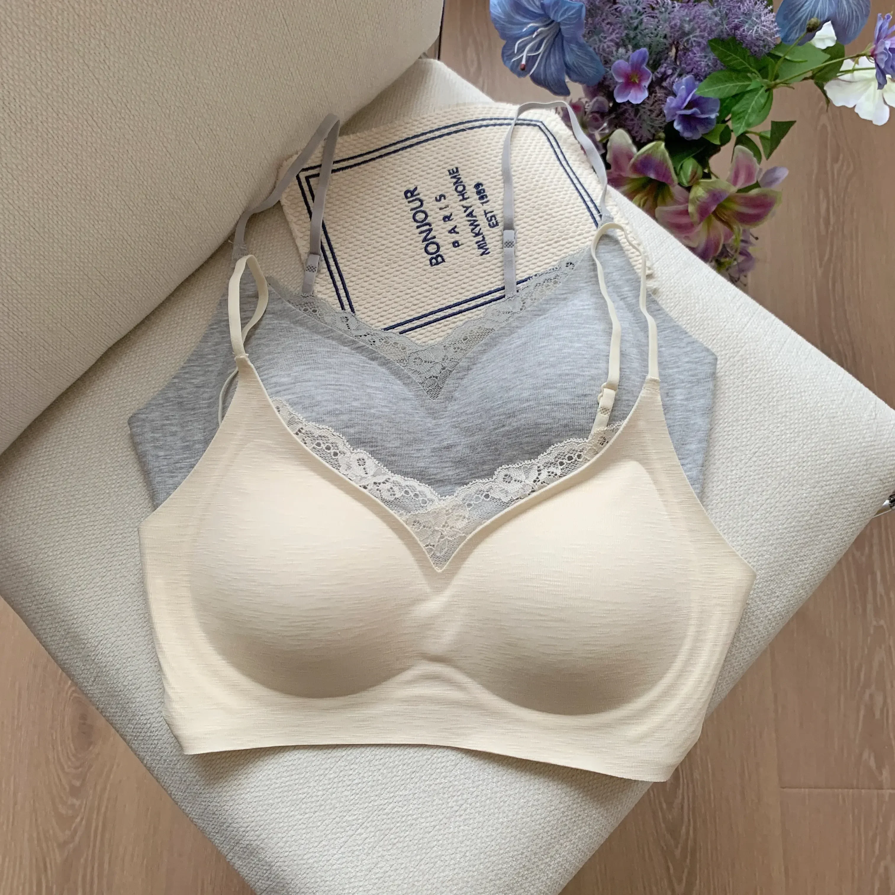 French-style Lace Floral Lingerie Women's Slim Style Gathered New Model Sexy, Soft, Breathable Bra