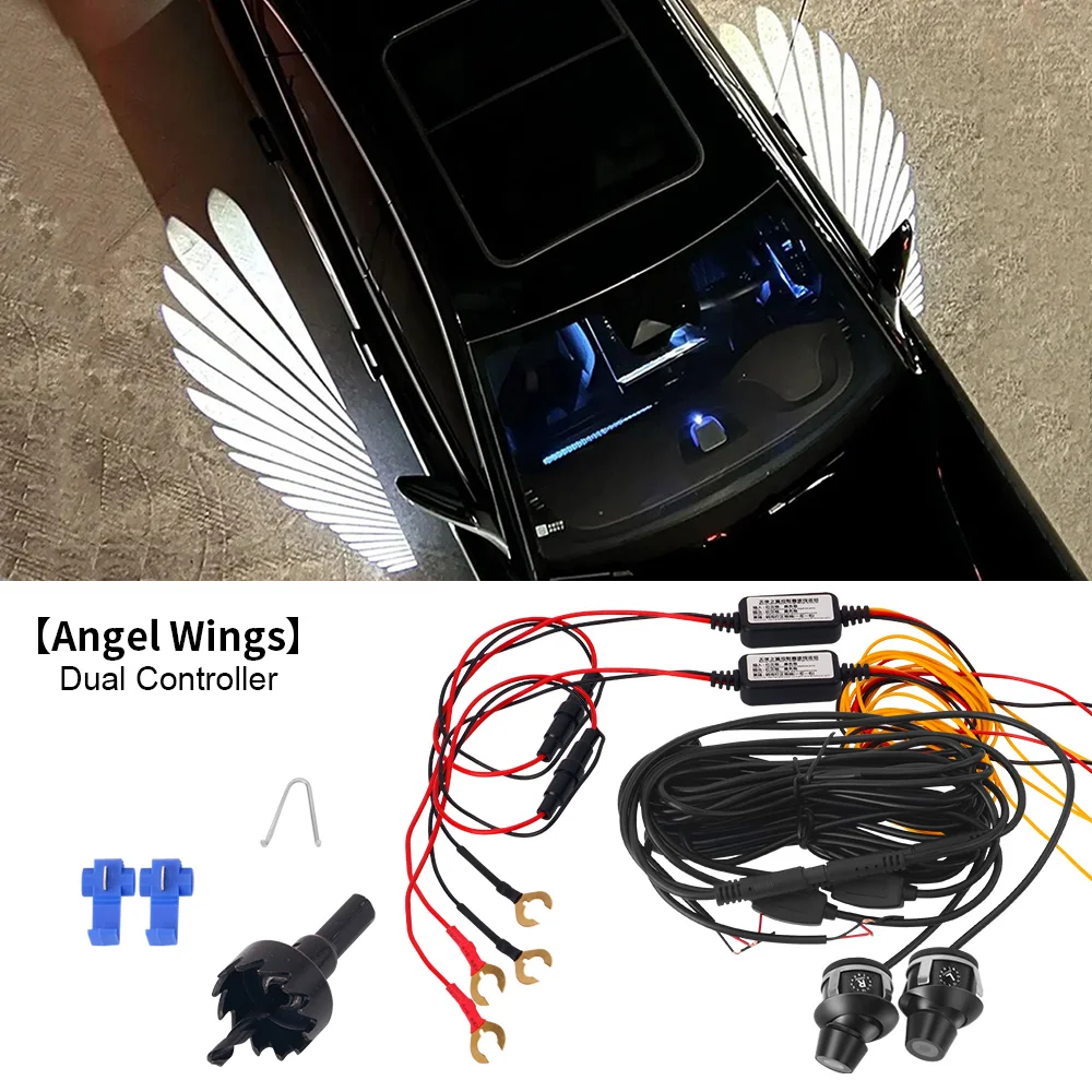 2PCS Car Angel Wings Welcome Light Shadow Bulb Atmosphere Car LED Door Warning Light Dream Rearview Mirror Projection Lamp White