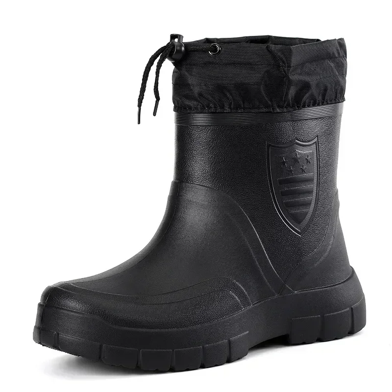 Inverno à prova de vento algodão botas de chuva homens luz quente tornozelo botas de chuva moda preto deslizamento em sapatos de chuva homens à prova dwaterproof água trabalho boot2024