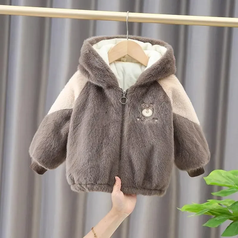 Baby Plush Jacket for Winter Children\'s Thick Wool Sweater Baby Autumn and Winter Top Boys and Girls Cotton Jacket