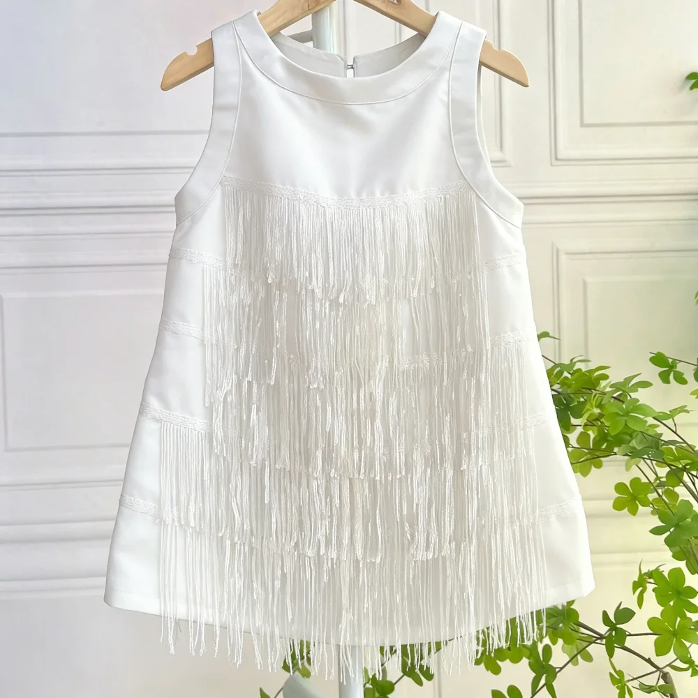 2026 New Girls Sleeveless Sequin Tassel Gown Children Pageant Formal Sparkly Celebration Outfit Dress Little Kids Birthday Party