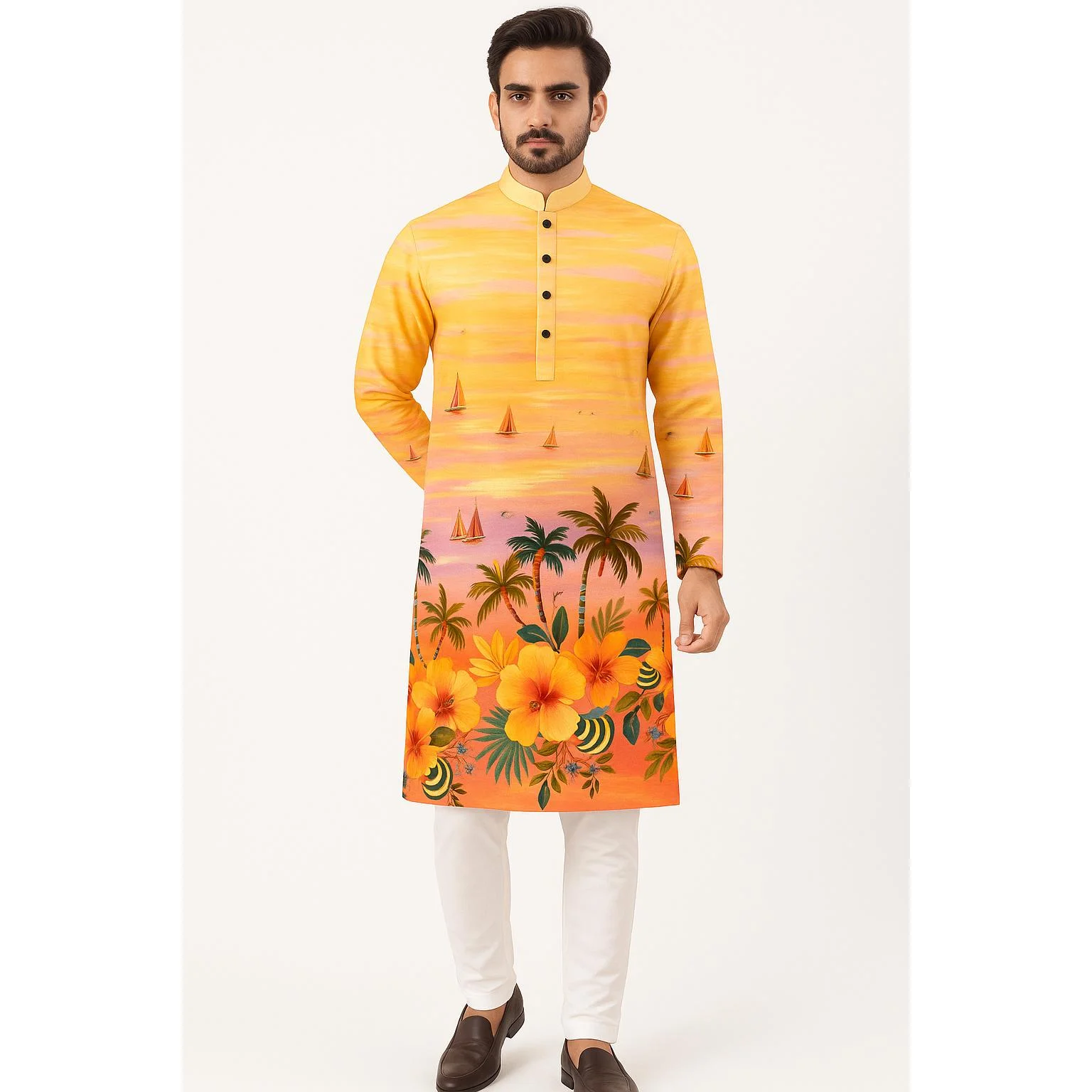 2025 men digital printed kurt vardha regular fit Mandarin collar long suitable All Occasions such wedding Hari Raya Aidilfitri