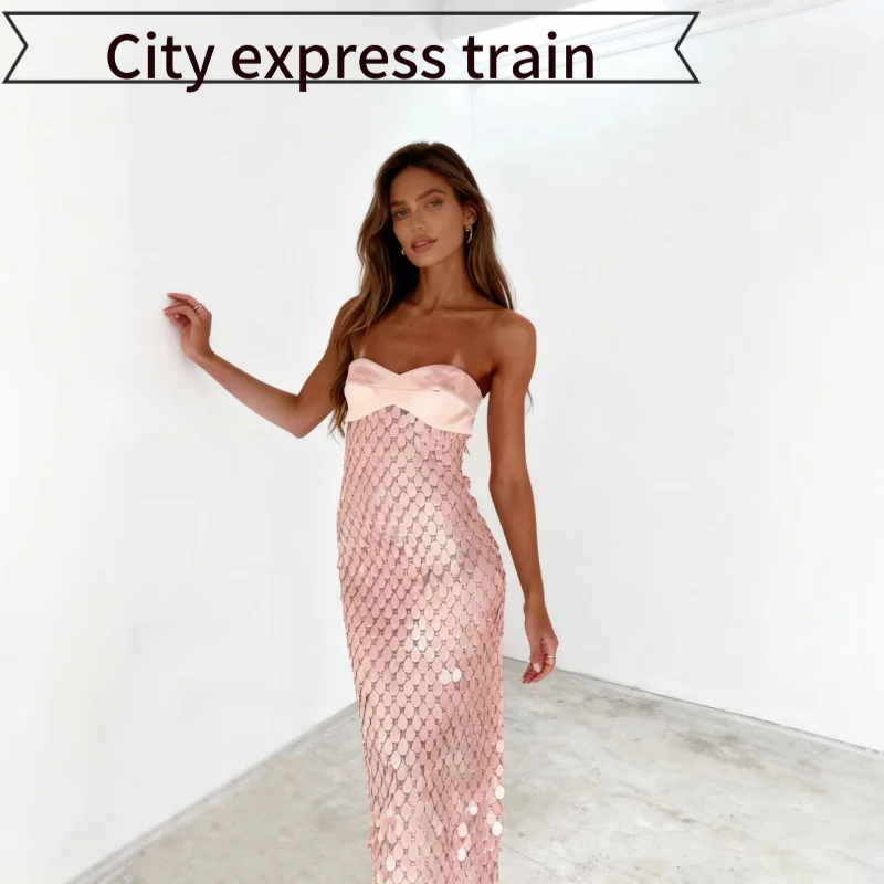 

Элегантное вечернее платье-русалка с пайетками, приталенное, на шнуровке, с завышенной талией, в стиле юбки-«рыбий хвост», сексуальное, с вышивкой, летнее, модное, женское