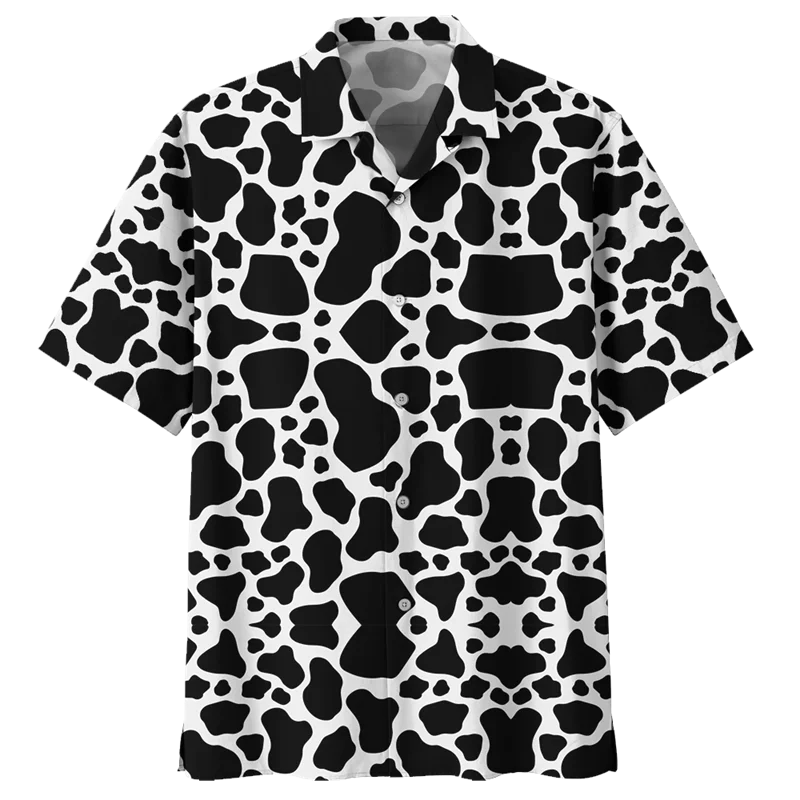 Chemise hawaïenne de vache de dessin animé pour hommes et femmes, chemisier de plage imprimé en 3D, revers animal, manches courtes, streetwear d'été, chemise boutonnée