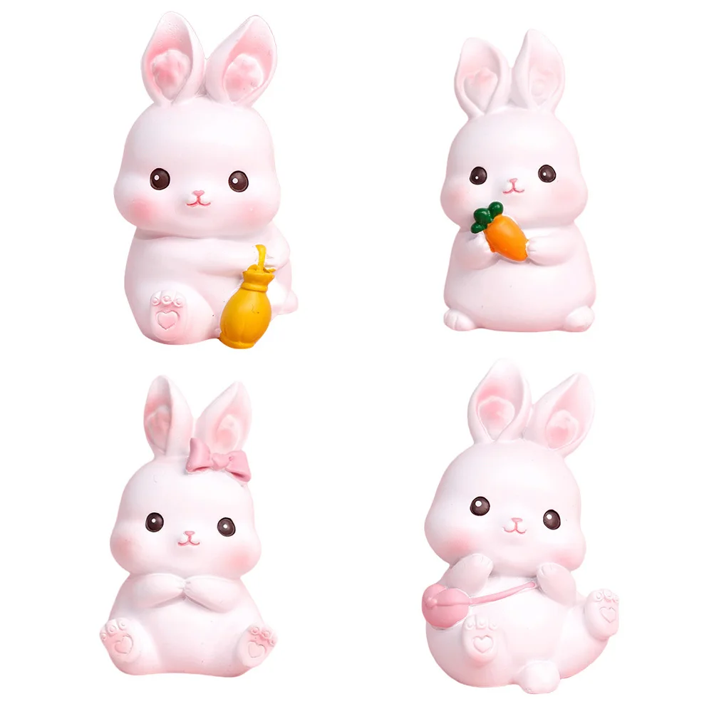 

4Pcs Rabbit Cake Decoration Resin Animal Figures Birthday Party Cake Adornments Desktop Decor Rabbit Shape Adornment