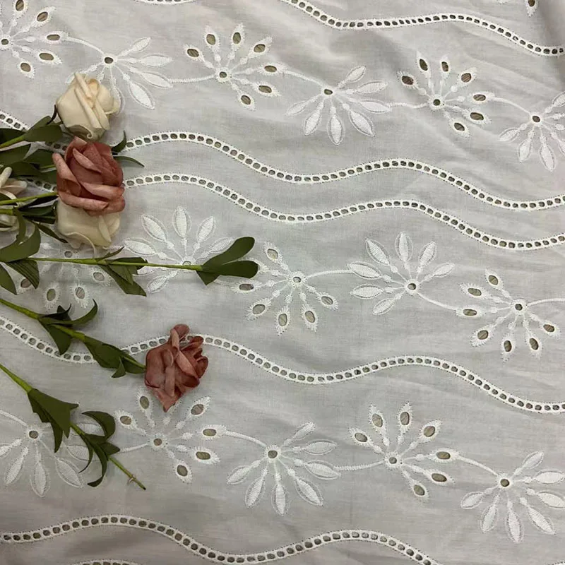 

New Cotton Hollow Perforated Lace Embroidery Fabric DIY Women's Dress Embroidered Shirt Fabric Sewing Accessories