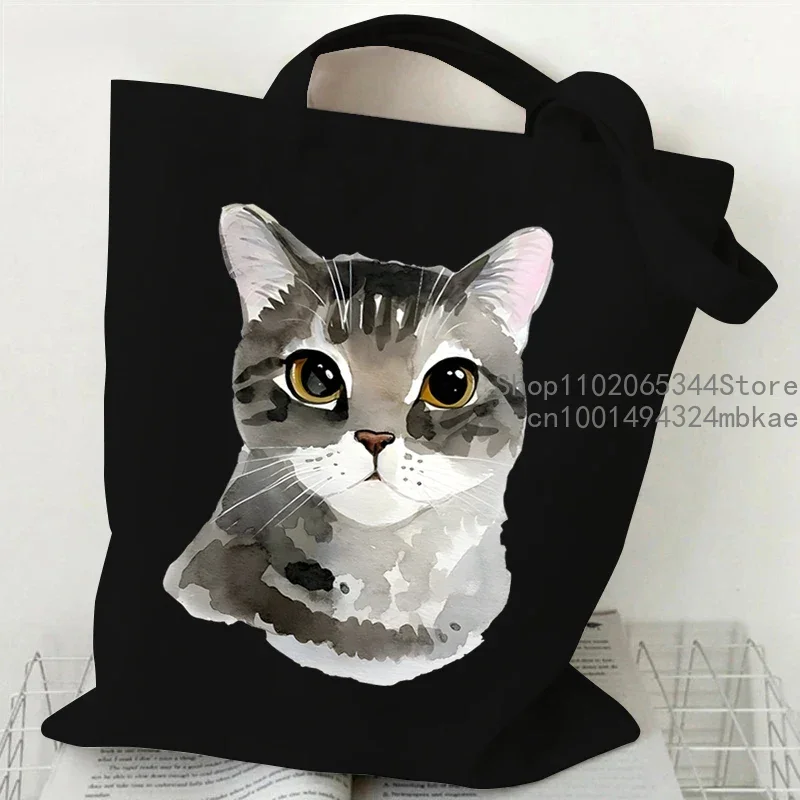 Funny Cow Cat Handbag Women Cartoon Aesthetics Kitten Design Shopping Bags Teen Cat Lover Reusable Tote Bag Female Shoulder Bag