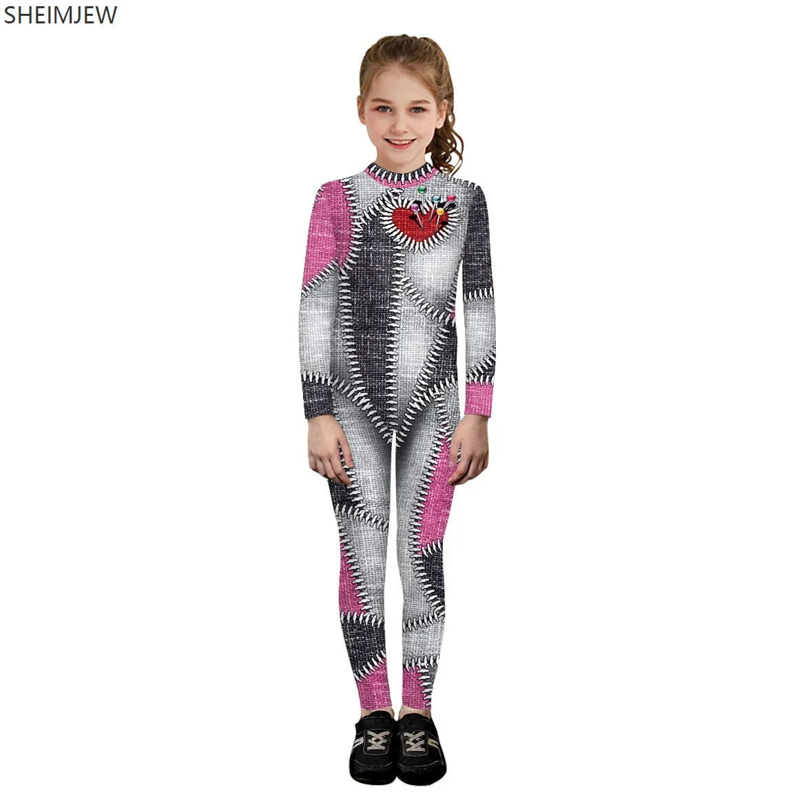 Mono de Mujer con Parches de Payaso, Disfraz de Muñeca Vudú para Halloween, Traje de Cosplay, Vestido de Mascarada para Padres e Hijos, Atuendos Rave
