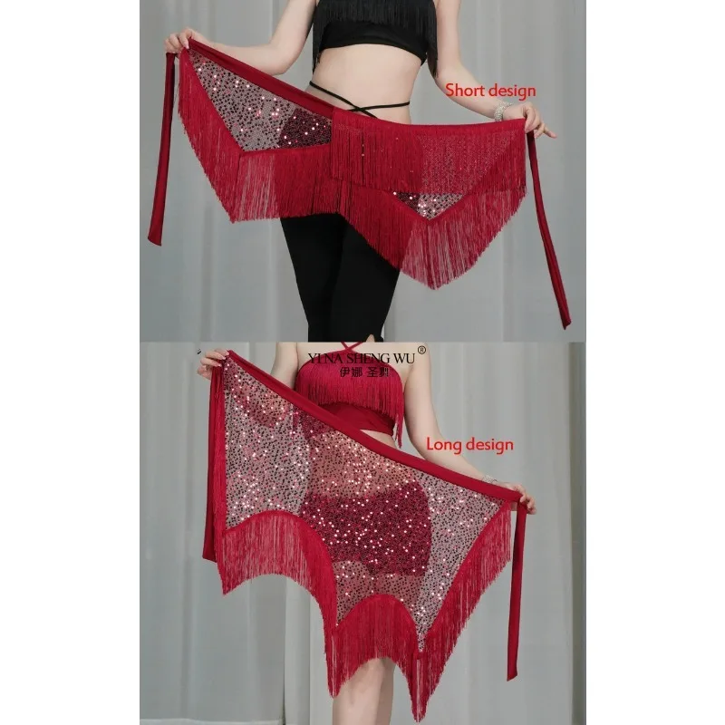 여성용 벨리댄스 힙 스카프 롱 프린지 불규칙한 망사 시미 벨트 반짝이 스팽글 타이 랩 오리엔탈 댄스 공연용