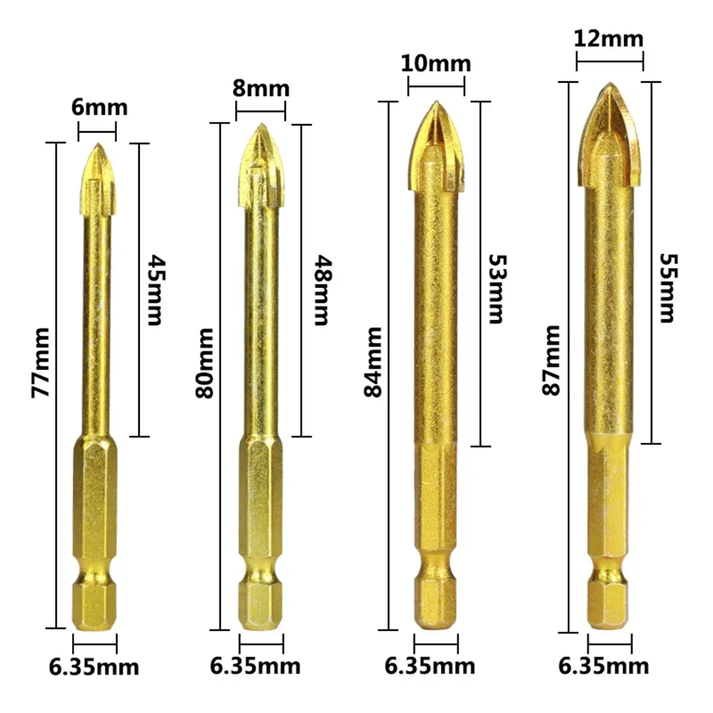 

Glass Drill Bit 6/8/10/12mm Cross Spear Head Ceramic Tile Marble Hole Cutter Hex Shank