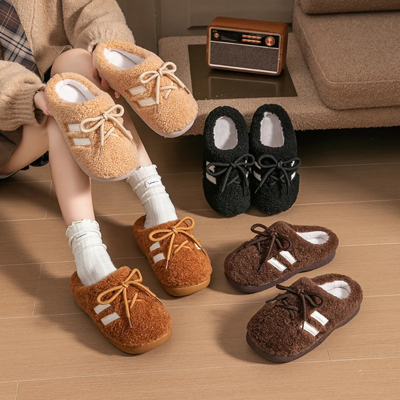 

Thick soled cotton slippers for women, autumn and winter home decor, indoor new style, plush warm slippers