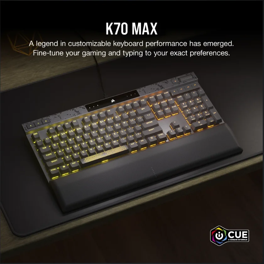 CORSAIR K70 MAX RGB Magnetic-Mechanical Wired Gaming Keyboard - Adjustable Actuation MGX Switches - Rapid Trigger Mode