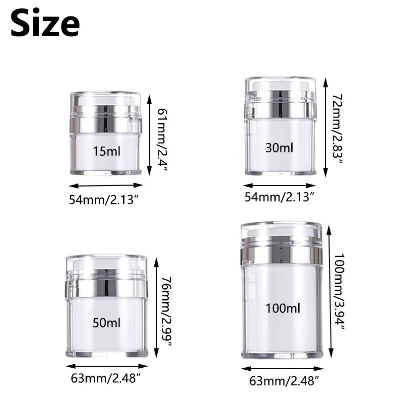 1/2/3Pcs 15/30/50/100ml Empty Vacuum Pump Jar With Dust-proof Cover Refillable Face Cream Container Travel Lotion Sample Bottle