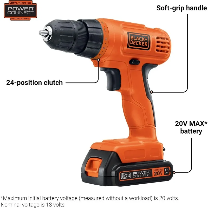 20V MAX POWERECONNECT Cordless Drill/Driver + 30 Piece Bits and Drivers Kit (LD120VA)