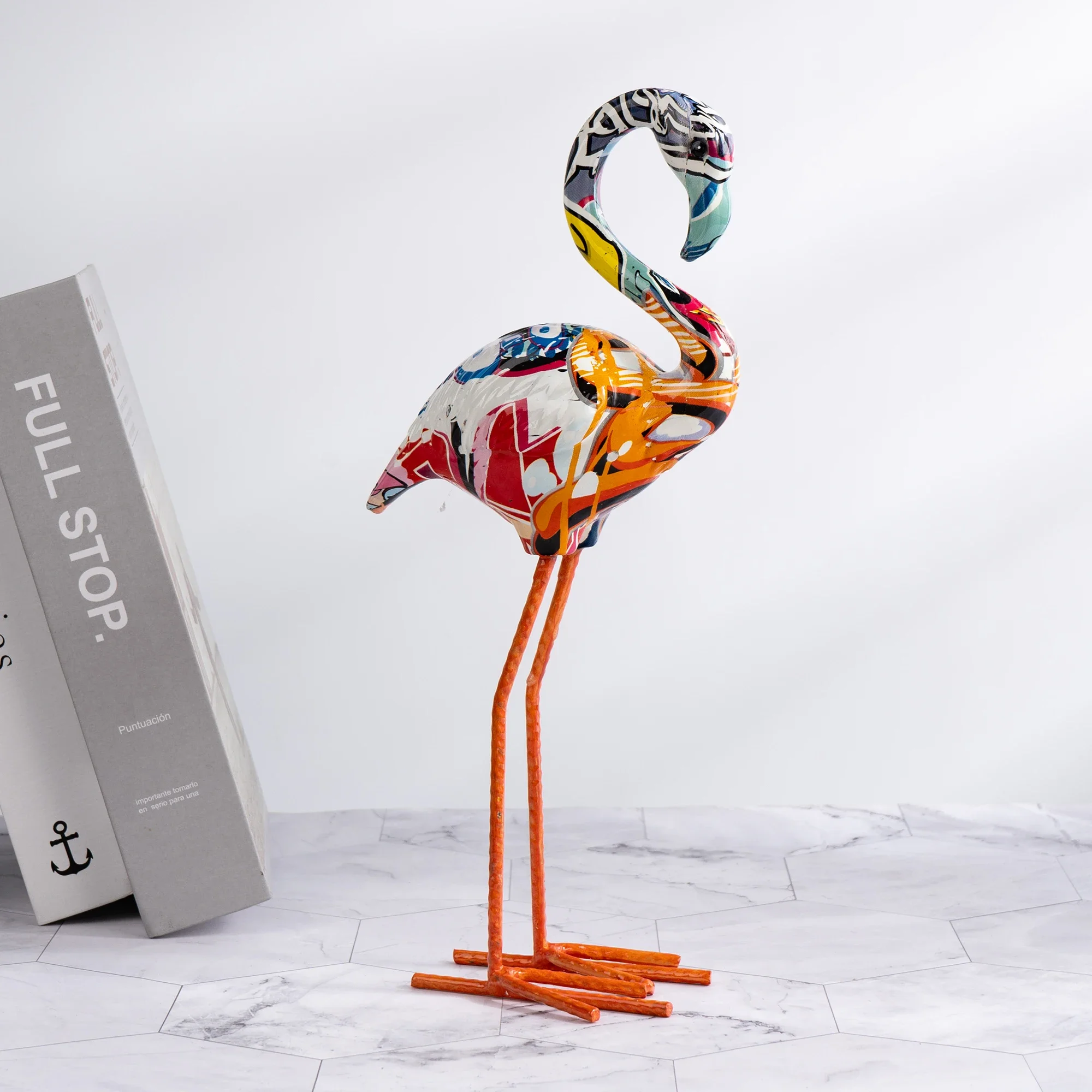 Modern Art Graffiti  Creativity Colorful French Flamingo Statue Wholesale Office Ornaments Printing Resin Dog Home Decor Crafts