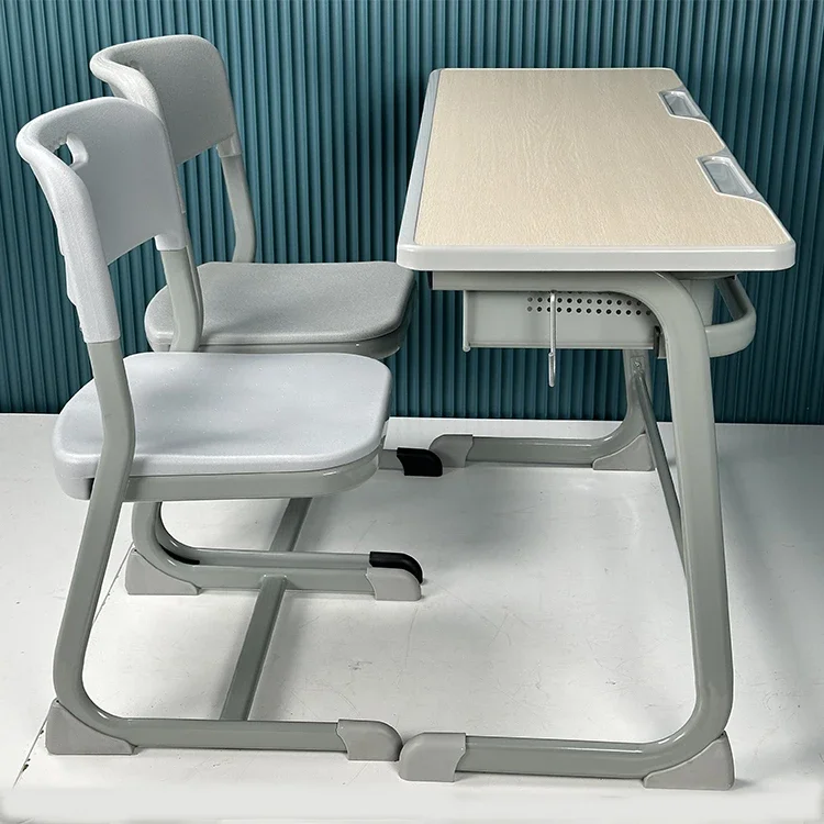 A Customized Color Furniture Training Classroom Steel Plastic Primary School Study Double Seats School Tables and Chairs Sets