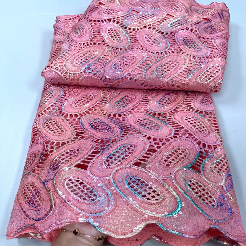 

5yards Embroidery Mesh Guipure Cord Lace Fabric With Sequins African Cord Lace Fabric Nigerian Lace Fabric For Wedding TS1866