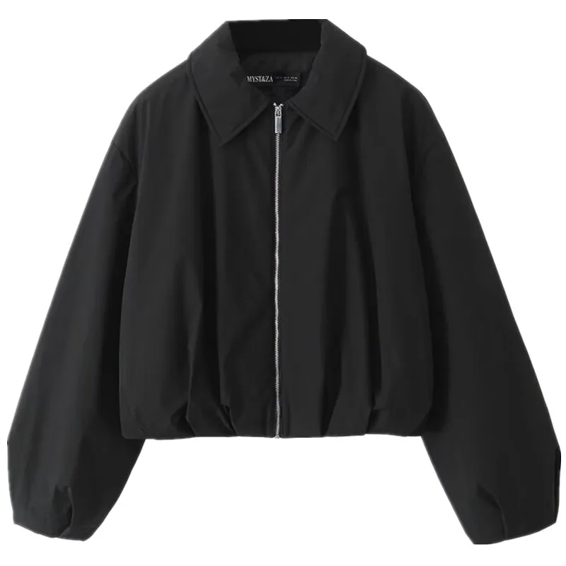 

2024 Autumn New Women's Cotton Jaet ort Coat Long Sve Turn-down Collar Versatile Faion Loose Fit Regular Length