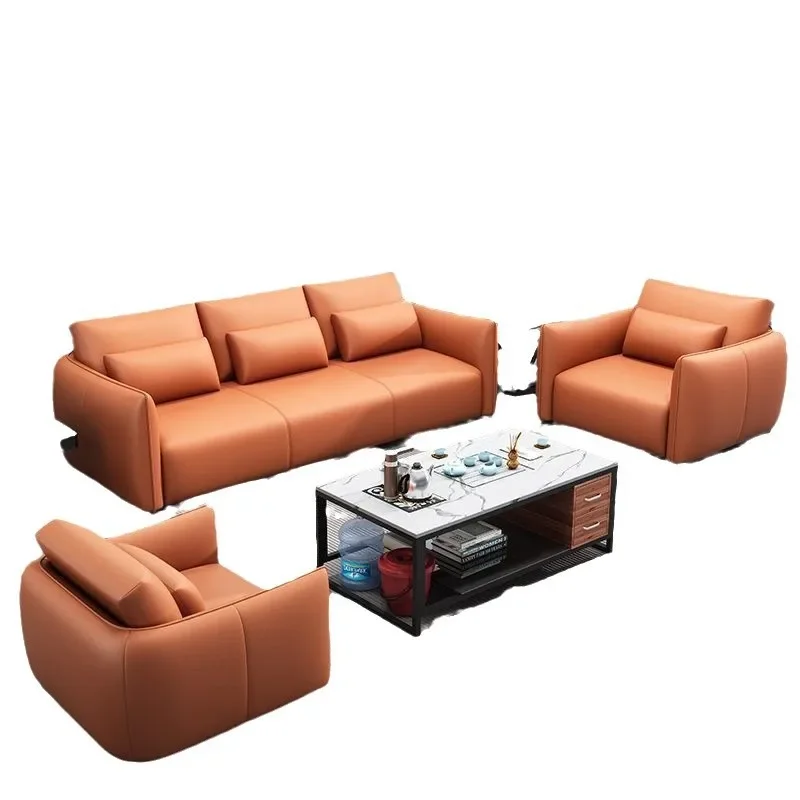 

Office leather sofa business reception and leisure meeting area three-person cat scratching leather sofa coffee