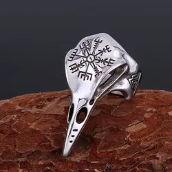 Stainless Steel Polishing Crow Skull Compass Ring Men Personality Odin Valknut Finger Ring Jewelry Biker Punk Hip Hop Party Gift