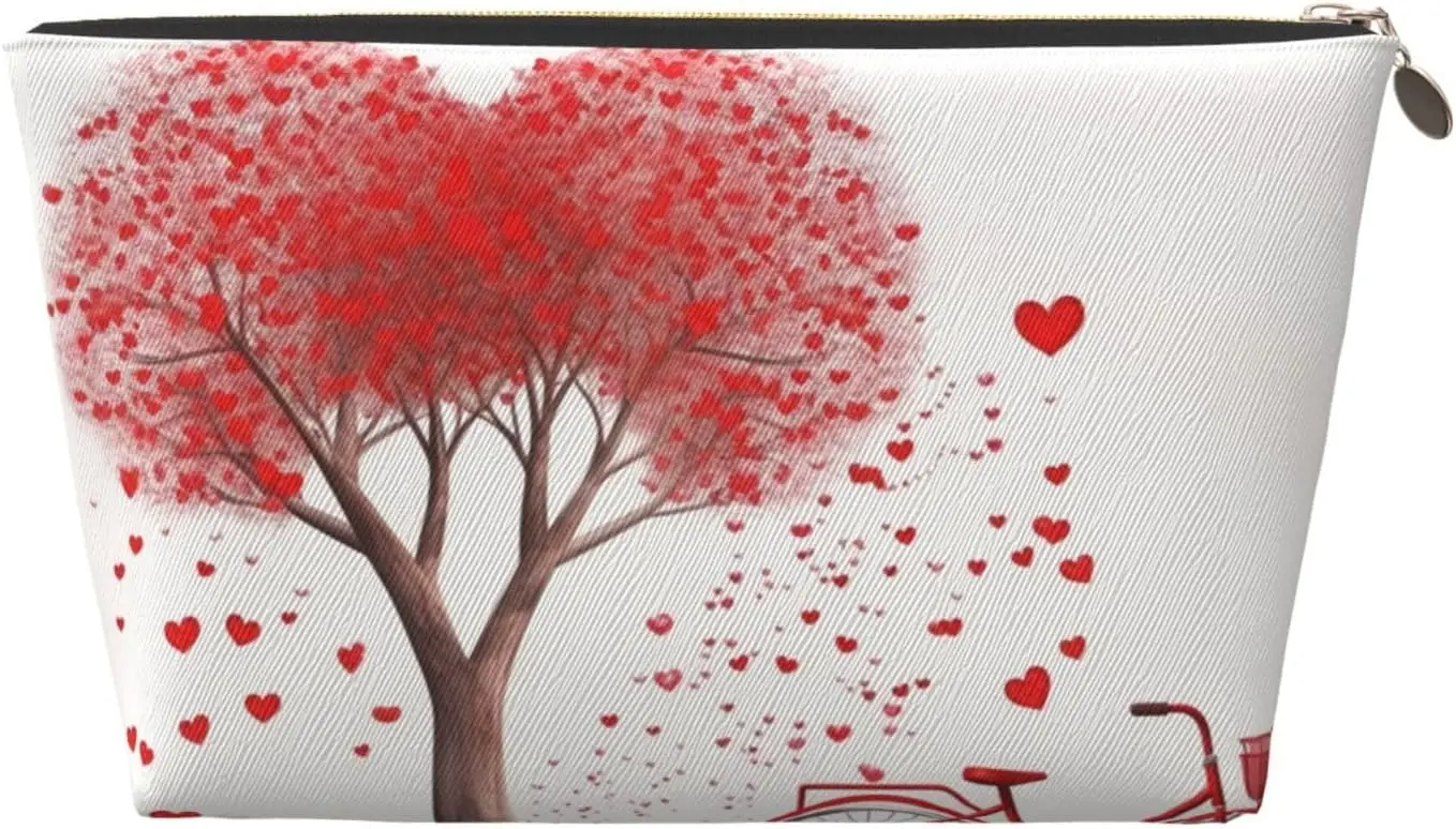 

Mother's Day Valentine's Day Romantic Heart Tree and Bike printed Leather Travel Toiletry Bag