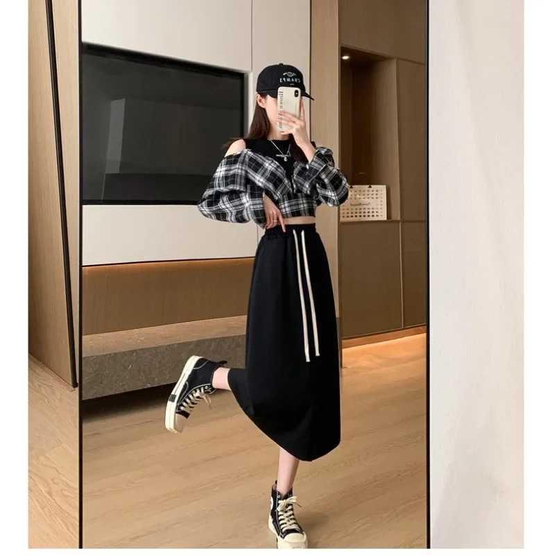 Grey Spring/Summer Lazy Style Half Skirt for Women's New High Waist Slim Fit Versatile Black Wrapped Hip One Step Skirt