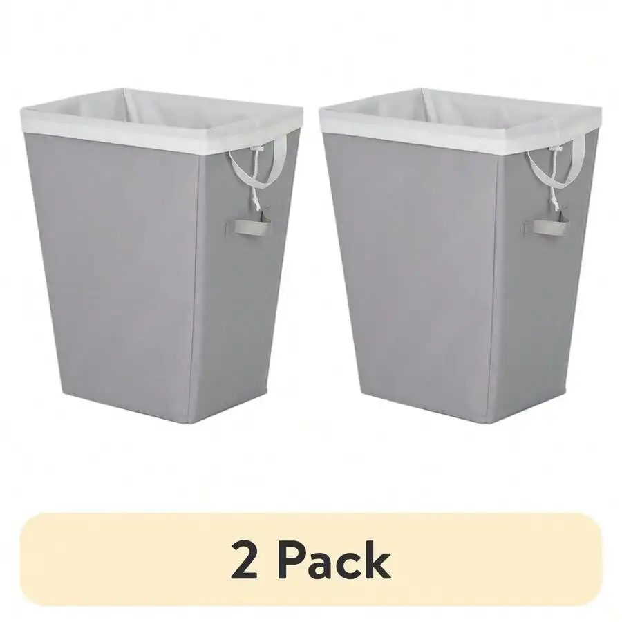 (2 Pack) Polyester Laundry Hamper With Removable Liner, Slim Rectangular, Gray