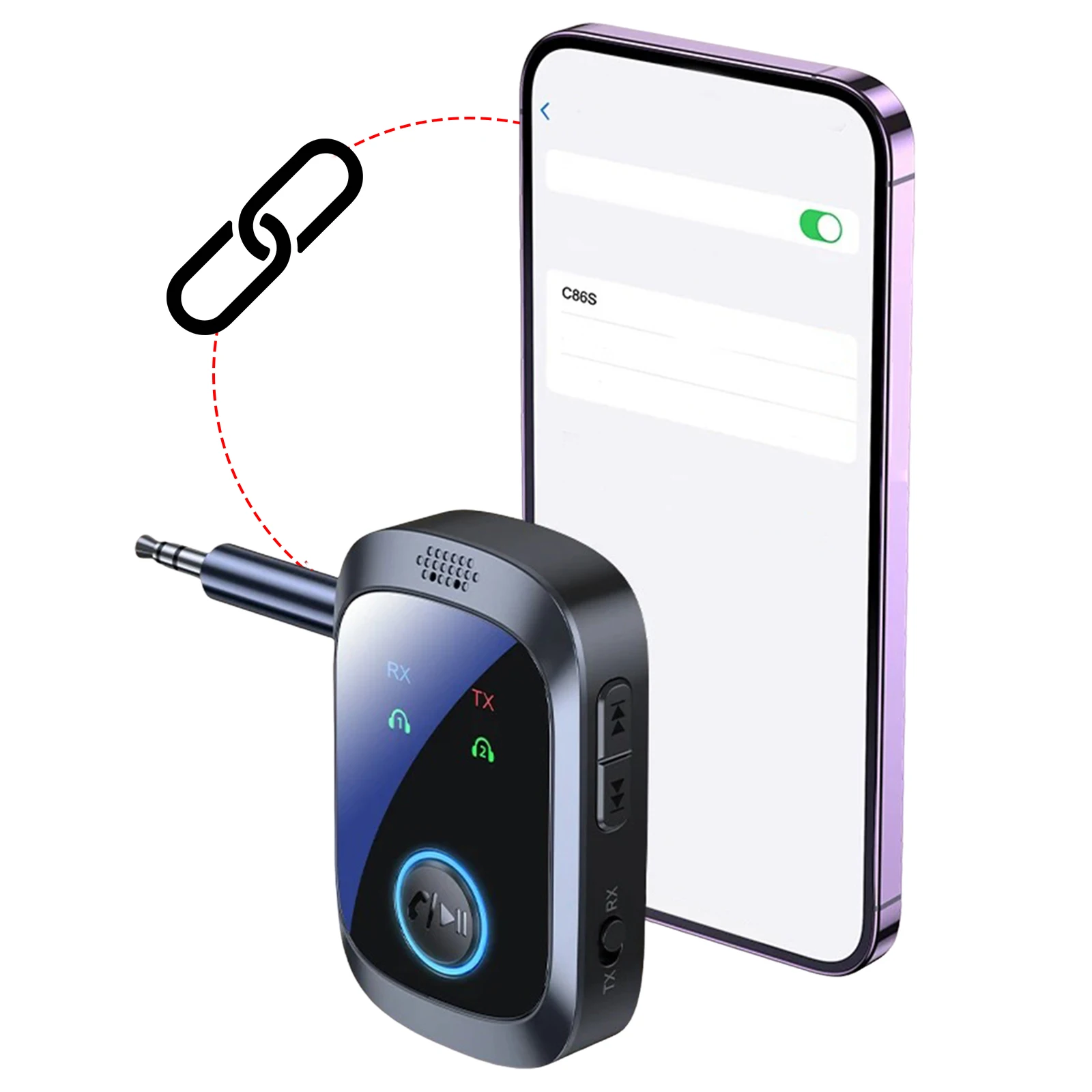 Bluetooth 5.4 Adapter Type-C Charging Low Latency BT Transmitter LCD Screen 3.5mm Aux Airplane Adapters for Speakers/Car Stereo