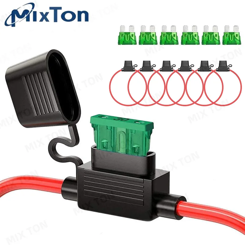 6PCS car fuse holder, medium-sized ATC blade fuse moisture-proof and waterproof box holder, suitable for various cars/ships, etc