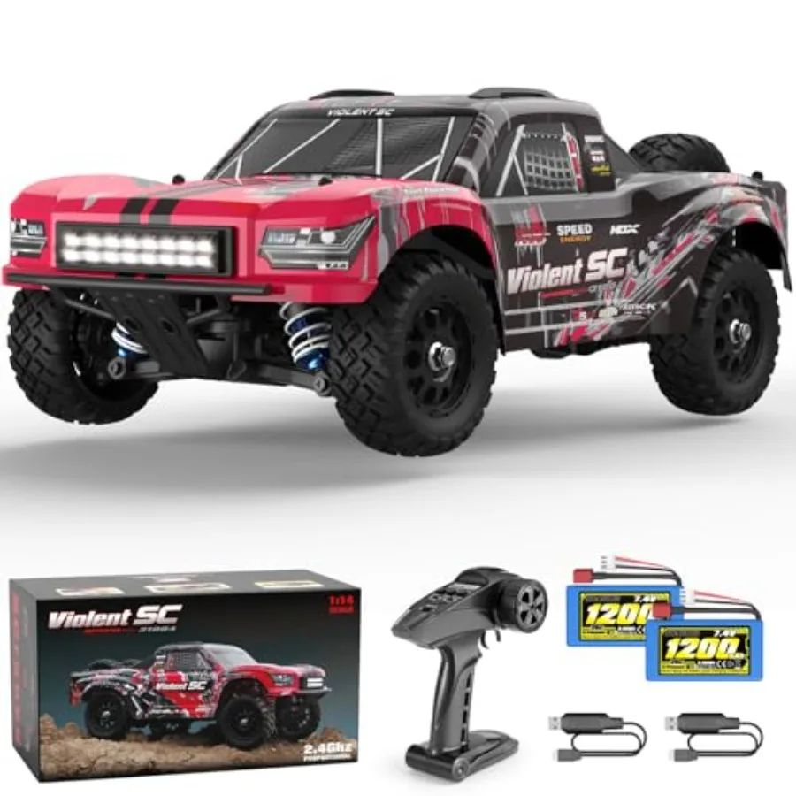 

Off-Road RC Truck for Adults and Boys 1:14 Scale 4WD Brushless Electric Short-Course Truck Black/Red 42 km/h Speed 60 km/h with