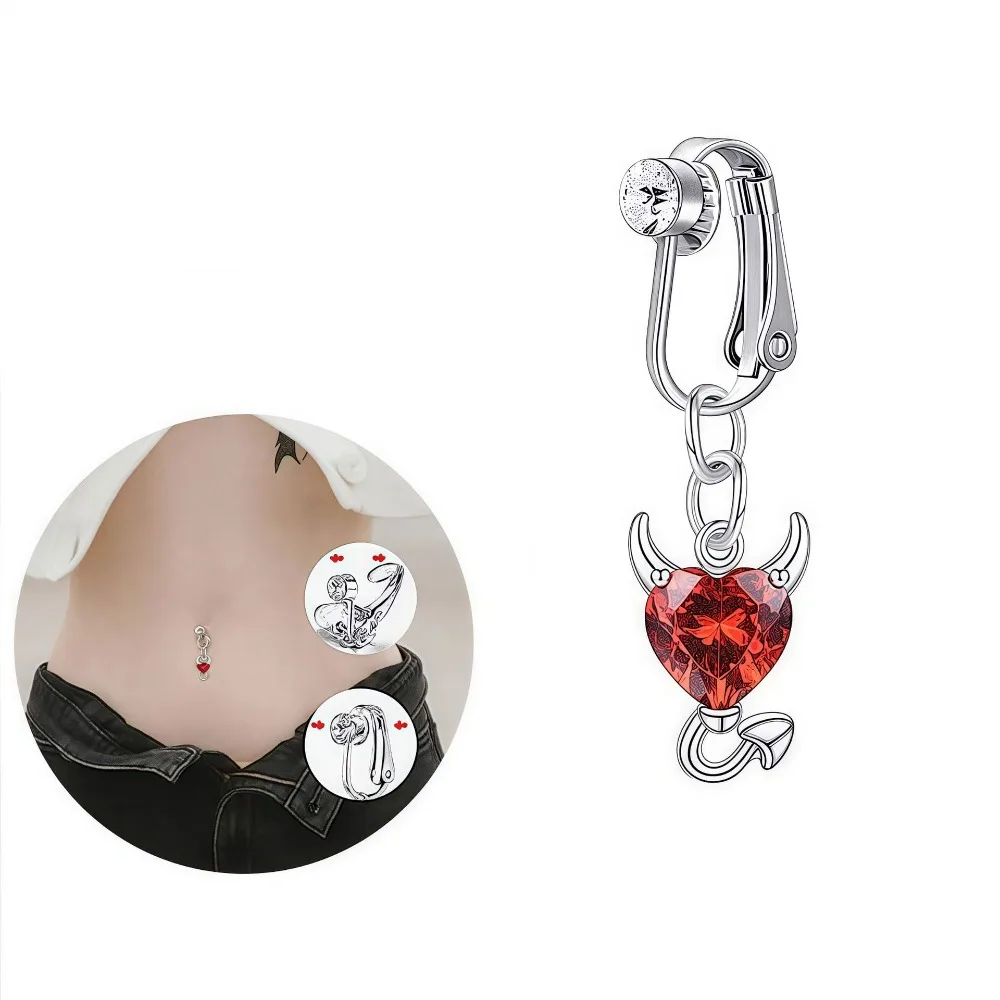 Faux Fake Belly Ring Heart-shaped Design Umbilical Navel Non Piercing Belly Ring Dangling Long Clip on Belly Button Body Jewelry