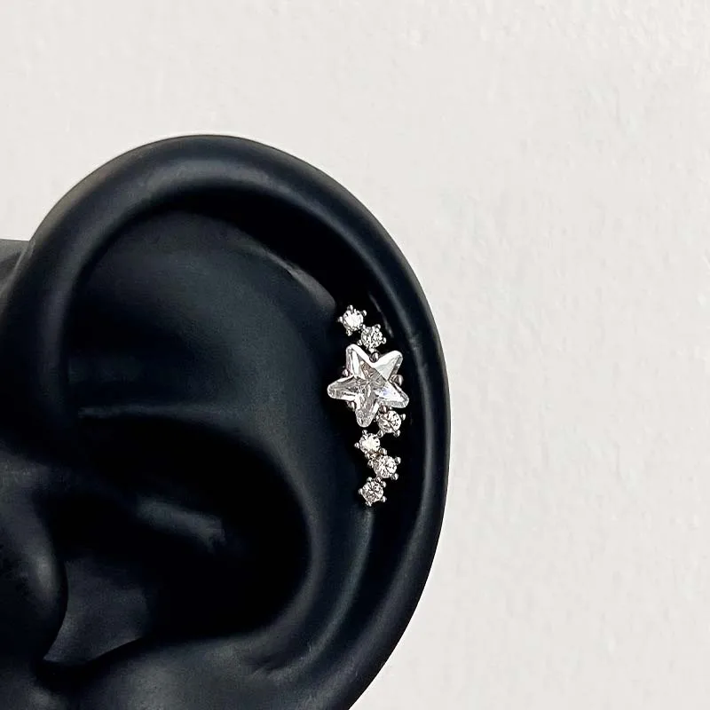 Pendientes de hueso del oído en forma de arco de circón brillante de calidad para mujer, aretes coctelés de estrella de cristal de Color plateado dulce, joyería de boda, 1 ud.