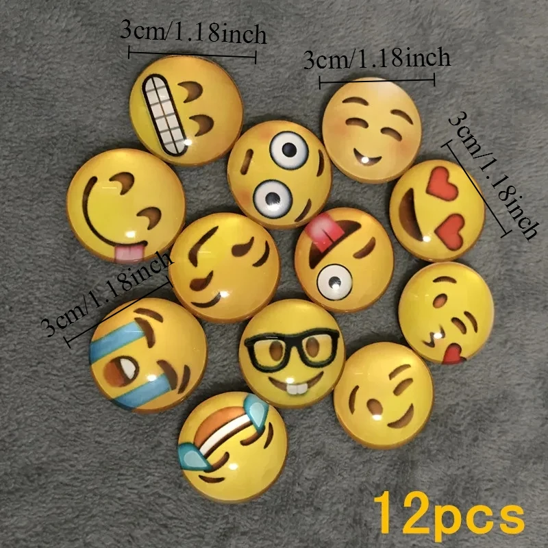 12pcs Round Polystyrene Smile Face Fridge Magnets - Adorable Decorative Magnets for Kitchen, Office, Whiteboard, Locker, Cabinet