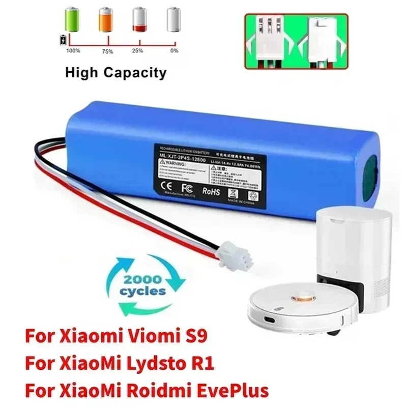 

For XiaoMi Lydsto R1 Viomi S9 Roidmi Eve Plus Rechargeable Li-ion Battery Robot Vacuum Cleaner R1 Battery Pack 12800mAh