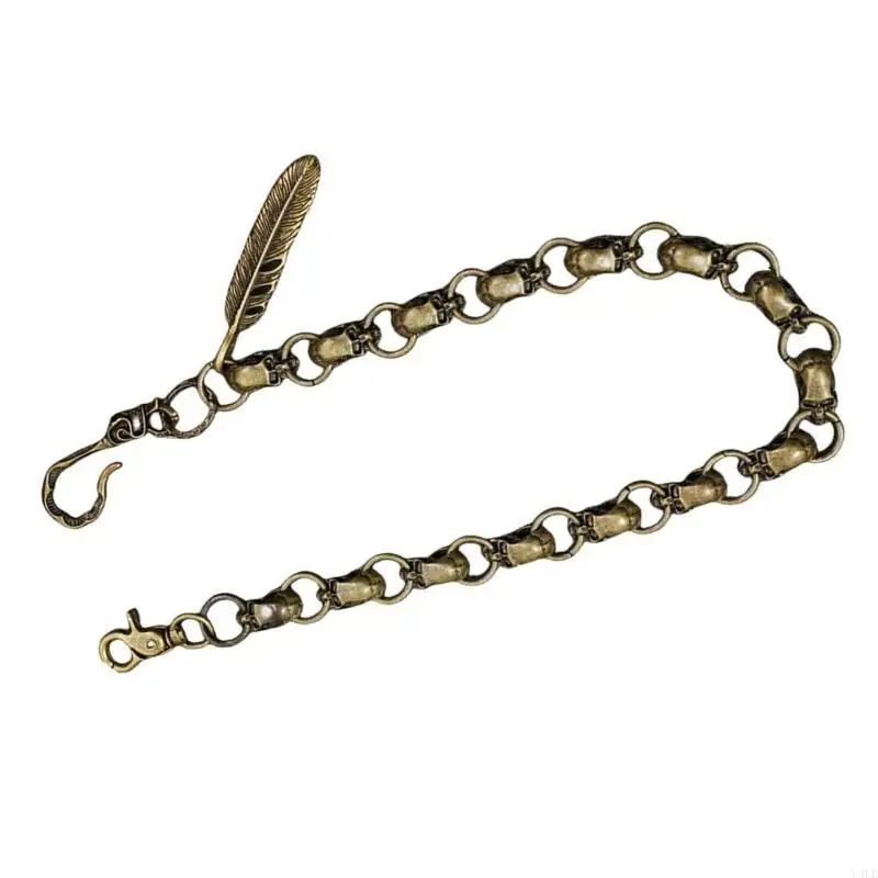 U4LE Cadena pantalones con dije punk Cadena jeans multiusos con cadena cintura para ropa calle con hojas