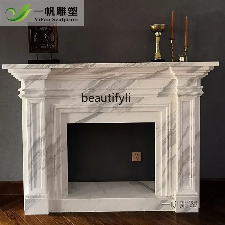 

Marble mantel American minimalist modern fireplace TV decorative cabinet natural jazz white B06