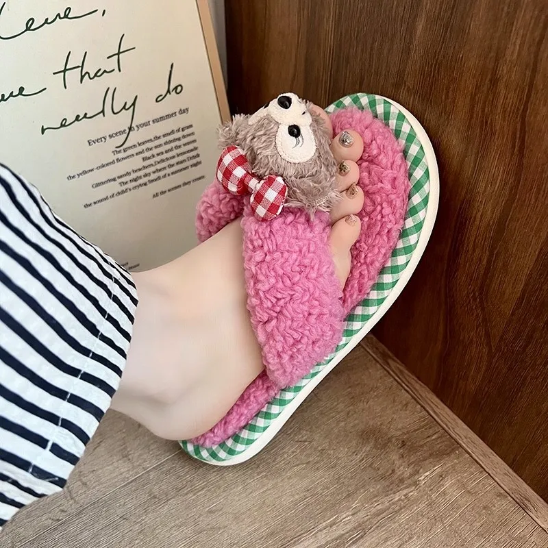 Disney Shirley Rose Cartoon Cute Ladies Autumn and Winter Slippers Home Linen Thick Bottom Lightweight Flip-flop Cotton Drag