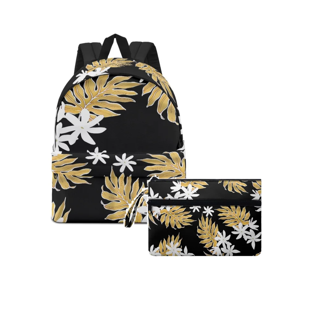 Samoa Fiji Island Vintage Floral Print Backpack With Clutch Custom Polynesian Backpack Portable Travel Bag 2-Piece Set