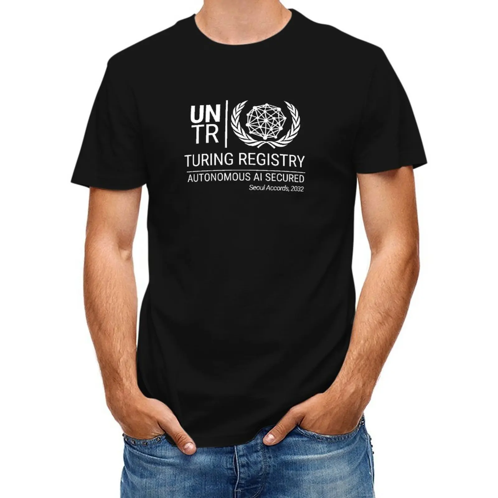 Autonomous AI Secured (2032) (William Gibson t-shirt Neuromancer Turing Registry series) AI t-shirt T-Shirt tees mens clothing
