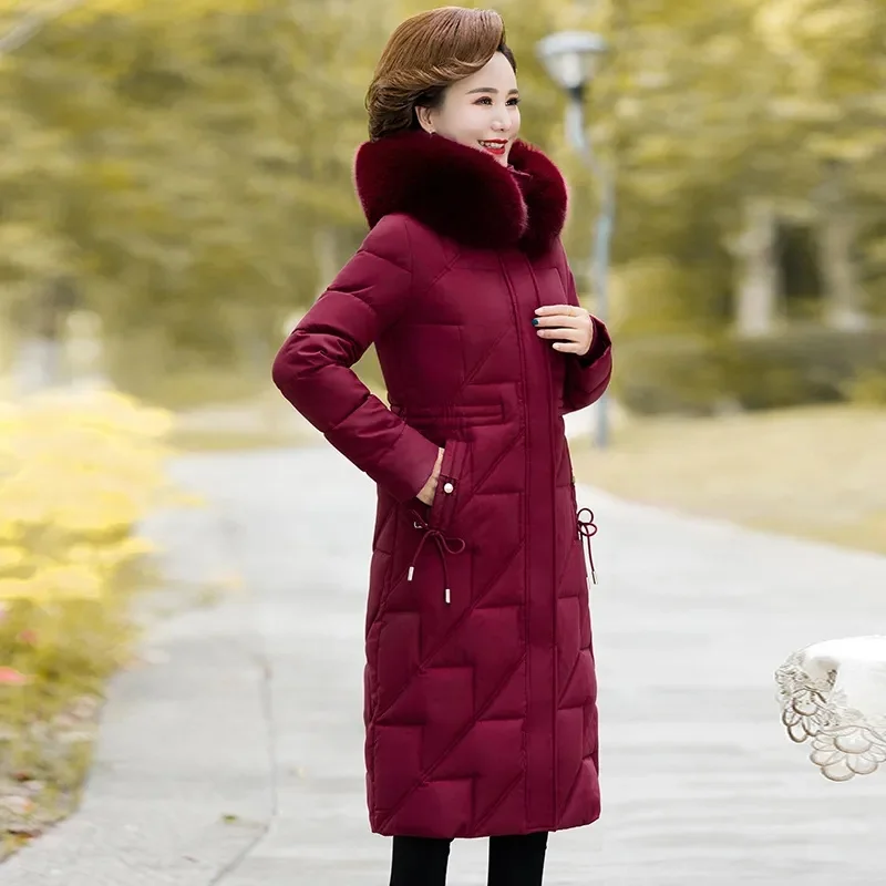 Parka à capuche avec col en fourrure pour femme, veste d\'hiver, vêtements pour mères d\'âge moyen, manteau chaud avec fermeture éclair, optique adt