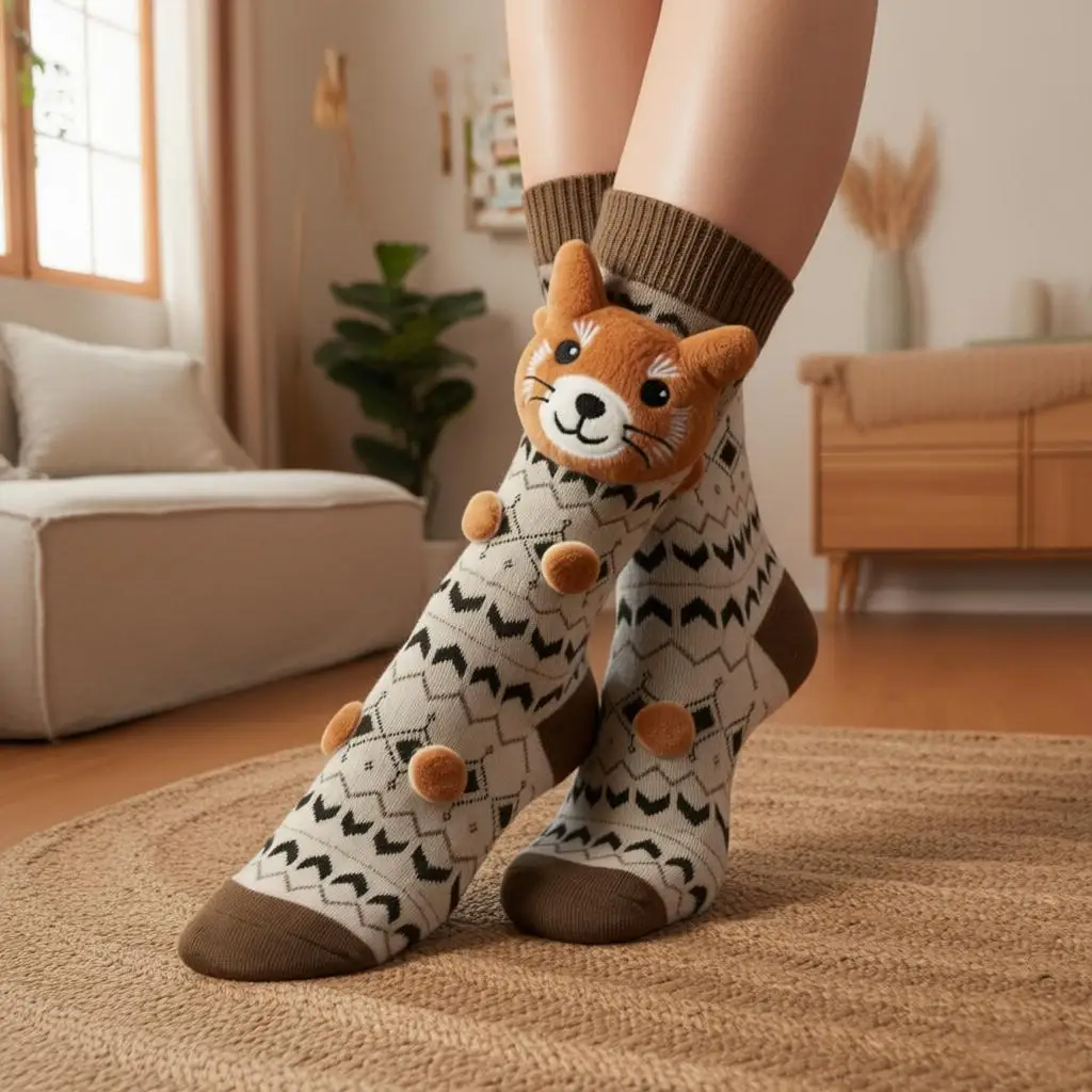 

Women Lovely Animal Socks Adorable Animal Pattern Comfortable Floor Socks Lady Home Daily Casual Style Warming Thicken Socks