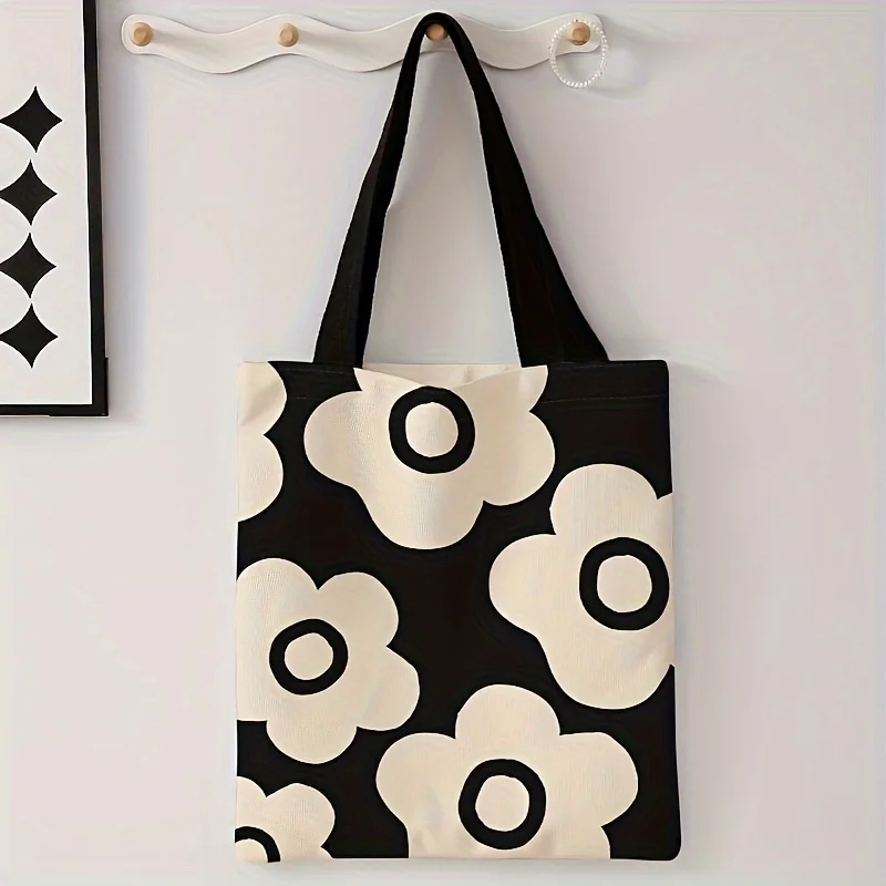 Large Flower Pattern Printed Handbag Casual Travel Beach Bag Large Capacity Reusable Shopping Bag Women's Casual Shoulder Bag