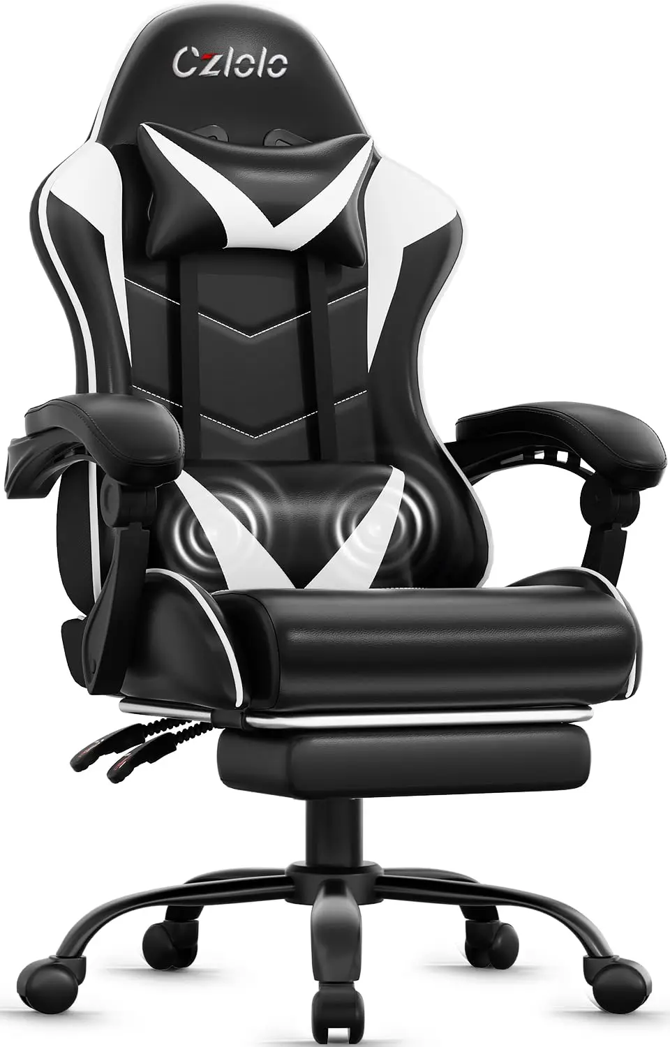 Gaming Chair with Footrest Racing Style Lumbar Support Massager Video Game Chair with Metal Legs, High Back Reclining
