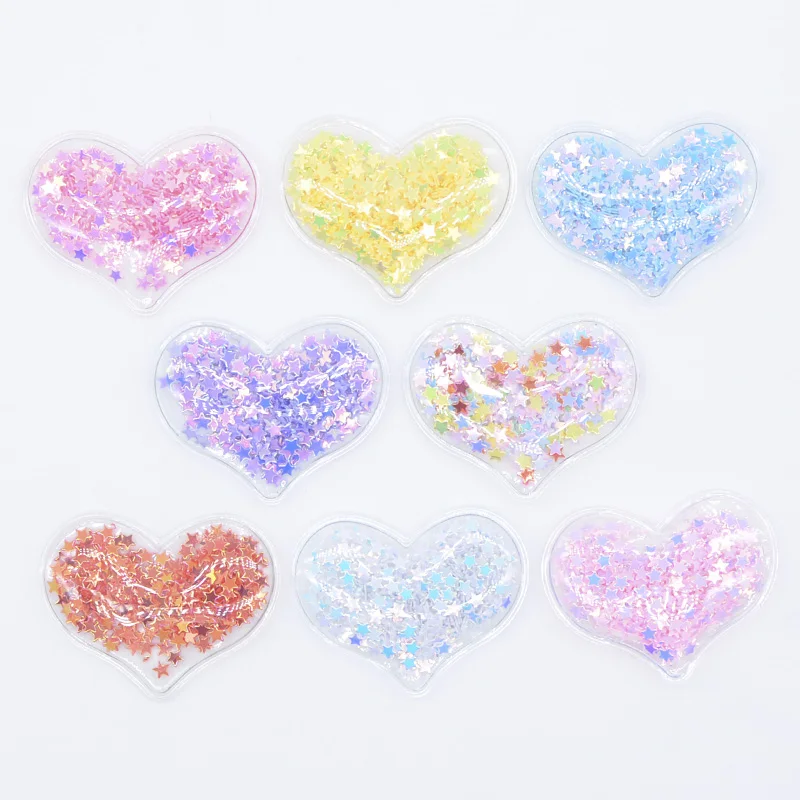 32Pcs 38*30mm Bling Heart Transparent Plastic Filling Sequin Appliques for DIY Headwear Hair Clips Bow Accessories Patches