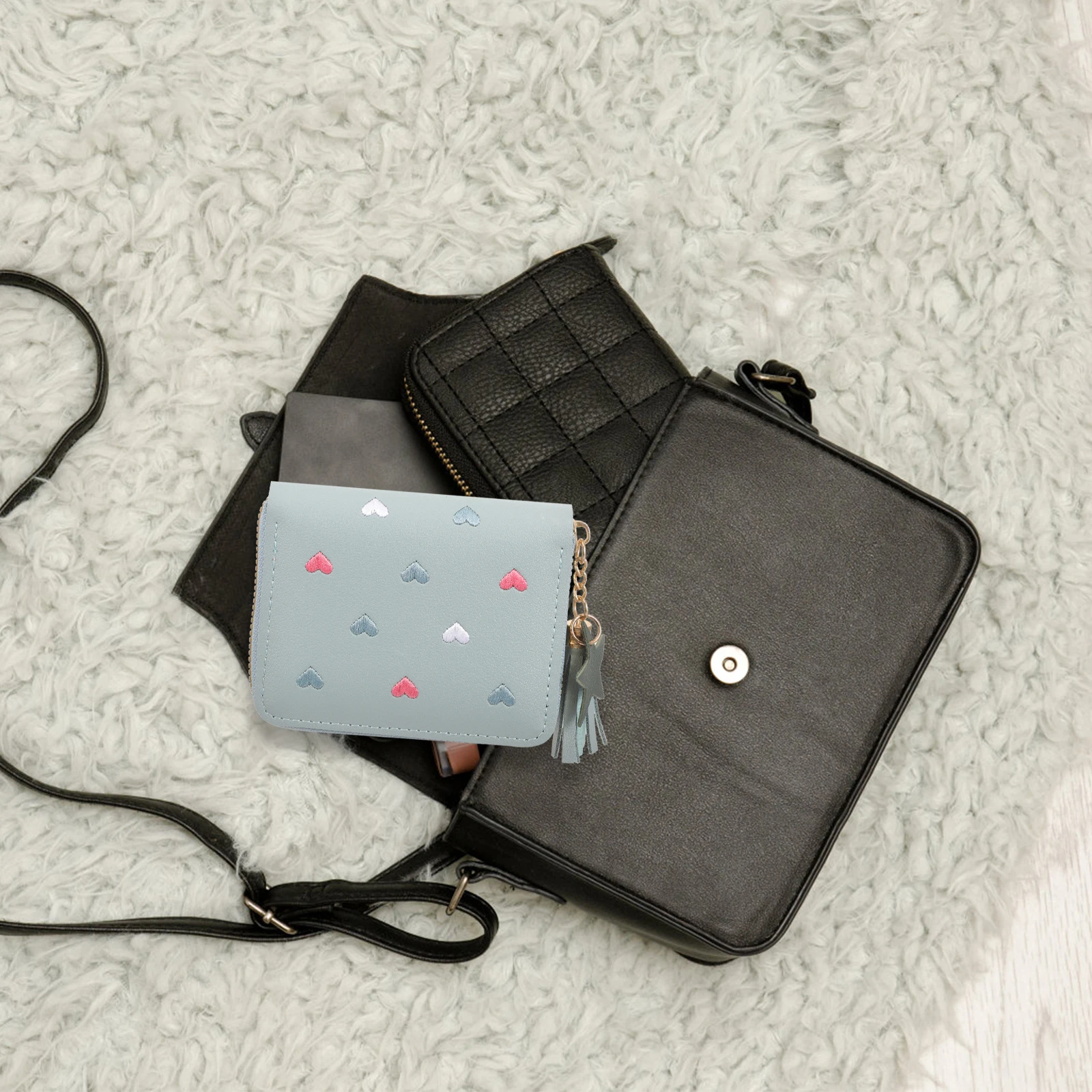 

PU Women Small Wallet Coin Purse Tassel Pendant Lightweight Zipper Compact Change Purse Portable Coin Holder for Travel