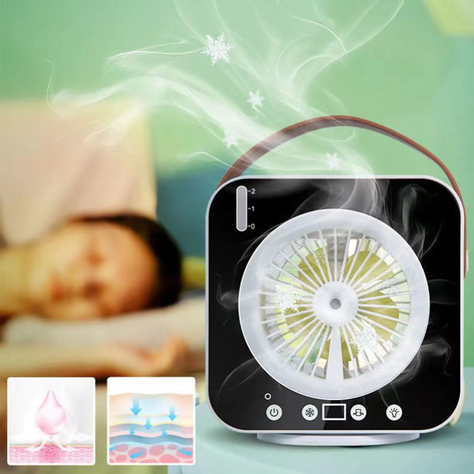 Portable Air Conditioners Sleep Fan with 3 Speeds 7 Colors,Water Mist Mini Fan Air Cooler for Room Car Office Bedroom Camping