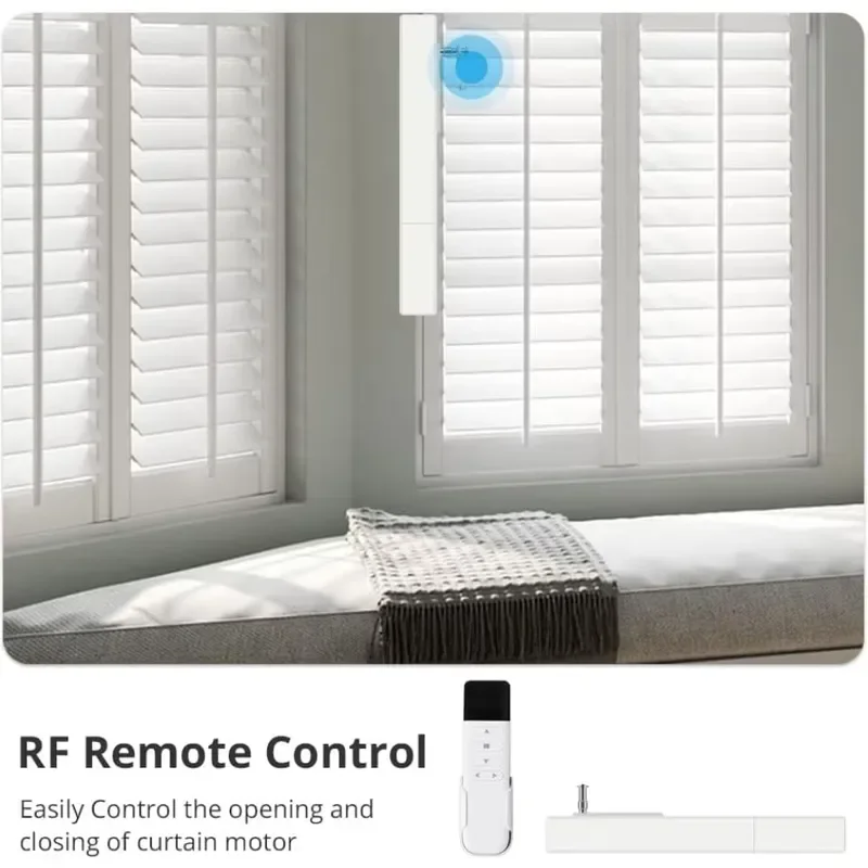 Remote or AppControl Motorized Electrical PVC and Wood Plantation Shutters for Windows Indoor Louvre Shutter Works Shed