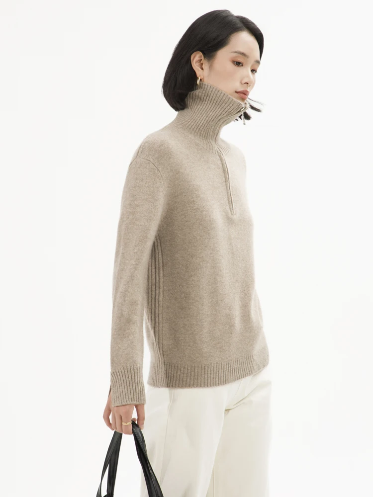 High End Women 100%Cashmere Sweater Half Zipper Turn-Down Collar Pullover Basic Style Cashmere Knitwear Autumn Winter Tops