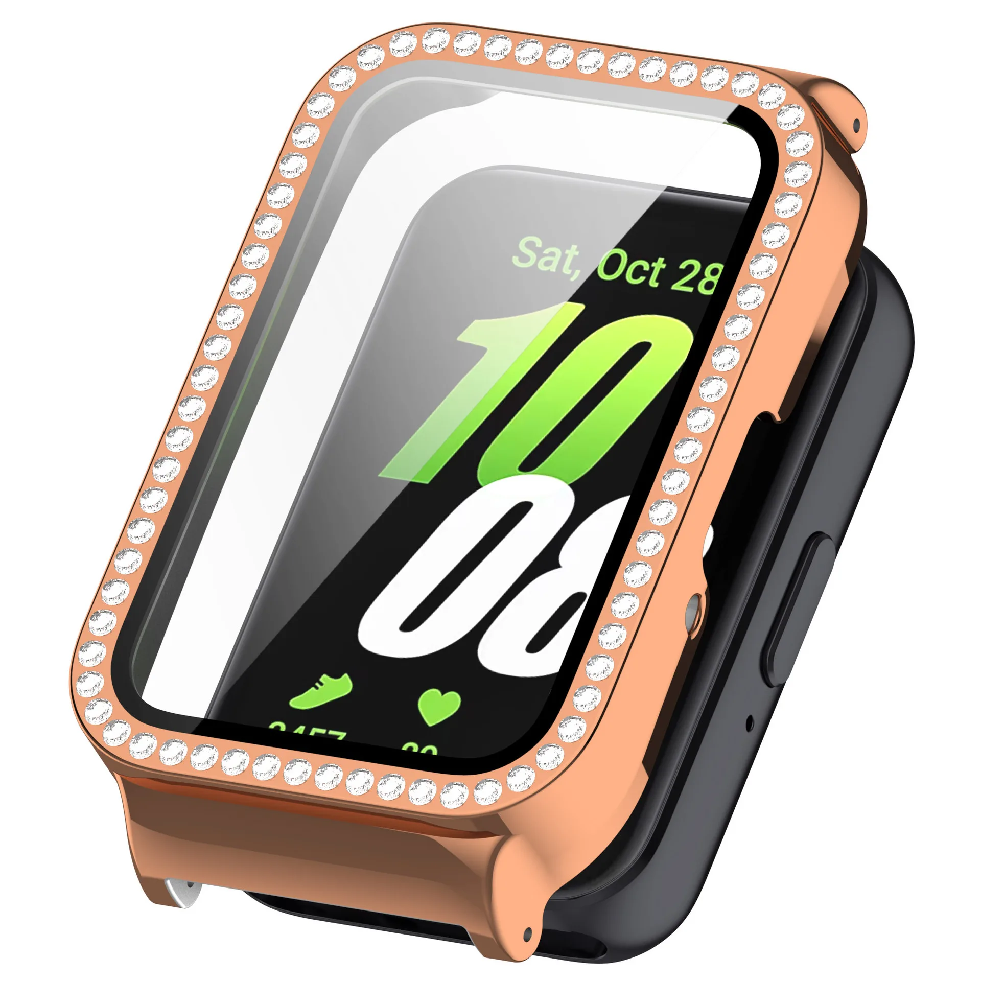 New Diamond Set Integrated All-pack PC Case Suit for Samsung Galaxy Watch Fit3 Tempered Film Integrated Protective Case