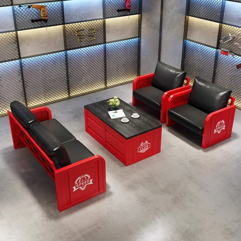 

Custom Industrial Style Meeting Reception Studio Gym Rest Area Waiting Sofa Personality Coffee Table Set